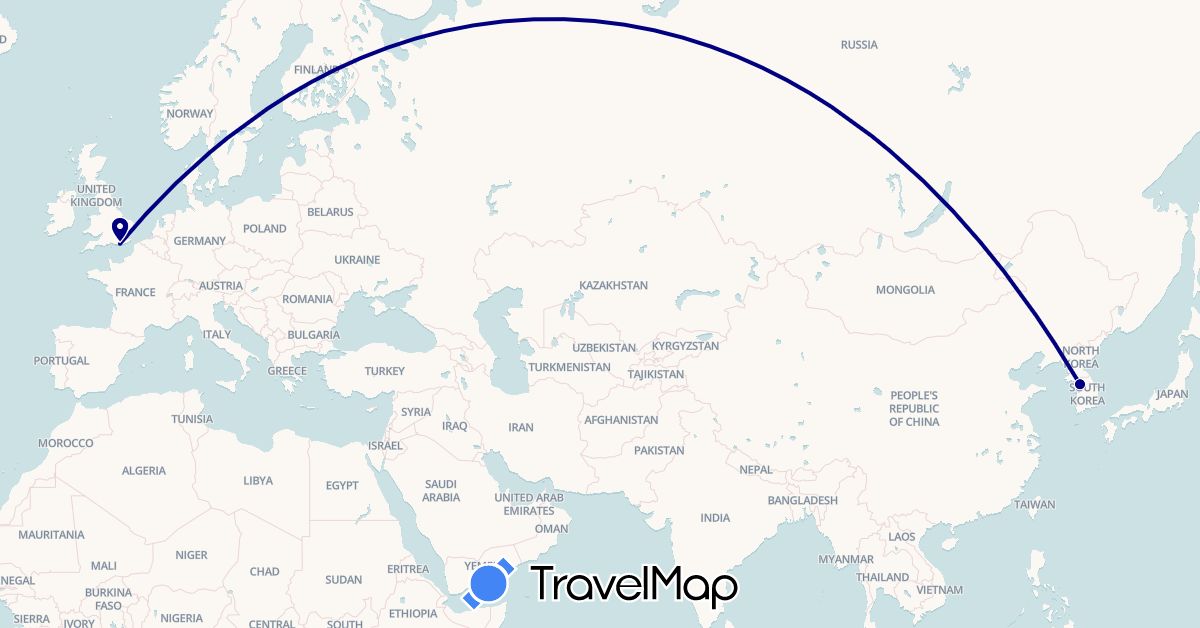TravelMap itinerary: driving in United Kingdom, South Korea (Asia, Europe)